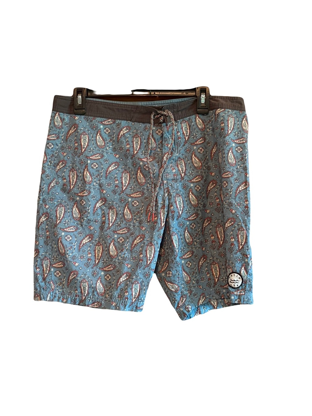 Katin USA America’s Surf Co. Blue Paisley Swim Shorts with Black Waistband 33